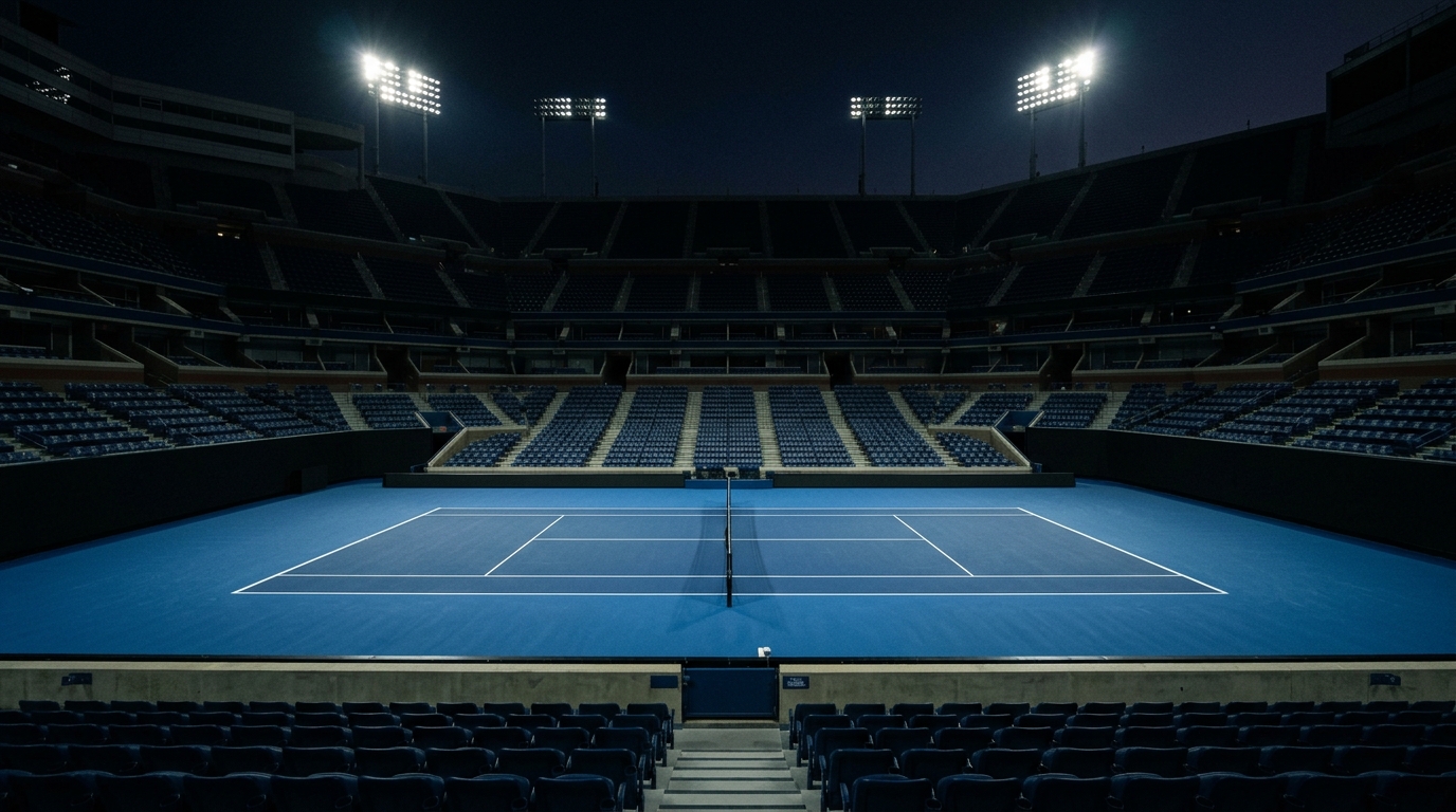 Tennis hard court at night